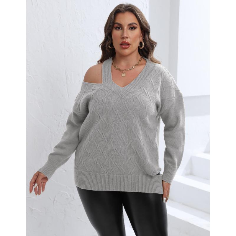 Women's Autumn and Winter Large Size Personality Strapless Woven Jumper V-neck Jumper