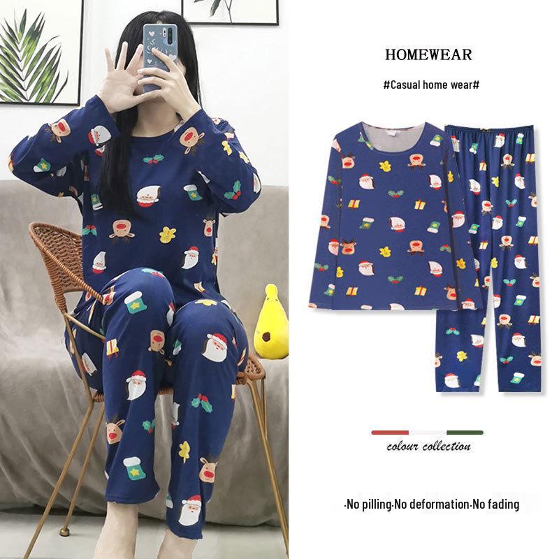 Santa Claus Pajama Set - Crew Neck, Long Sleeve, Sweet & Cute Style, Skin-Friendly Homewear for Dorms