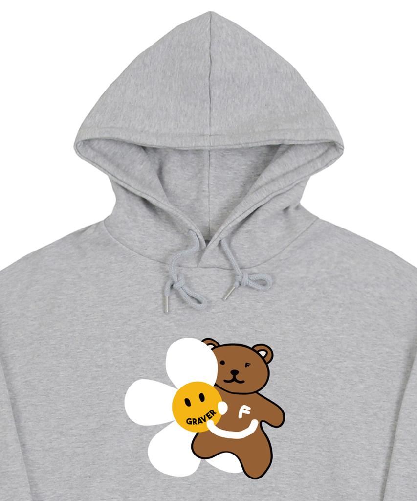 GRAVER [Unisex] Big Flower Bear Smile Hoodie_Gray