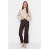 Brown High Waist Rib Detailed Wide Leg Woven Trousers Tctaw23tp00006