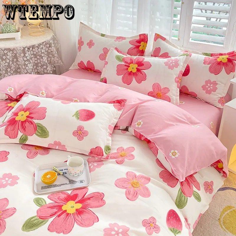 WTEMPO Комплект постельного белья Four Seasons из смеси хлопка, благоприятной для кожи, из четырех частей, простыни с принтом, комплект стеганого одеяла для дома, двуспальный комплект постельного белья