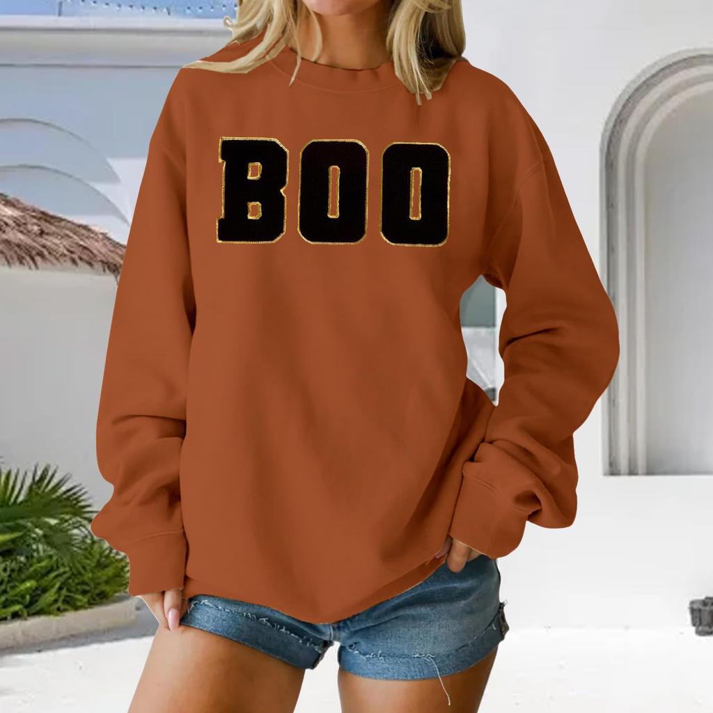 Women's Round Neck Printed Tops Cotton Casual Fashion Long Sleeve Pullover Top Blouse