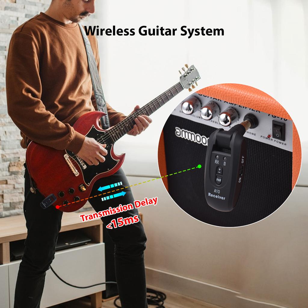 Беспроводная гитарная система Передача в реальном времени 2.4G Гитарный передатчик-приемник со сверхнизкой задержкой