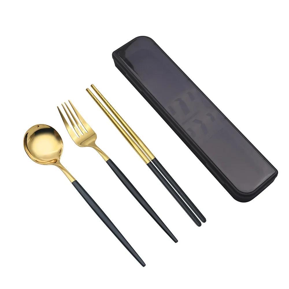 Spoon Fork Chopsticks Set Storage Box Tableware Coffee Snacks Fruit Dessert Portable Spoon Fork Chopstick Set Stainless Steel