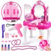 Glamorous Princess Dressing Table with Stool, Hair Dryer, Pink Make Up Table Toy
