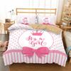 Girl Duvet Cover Set Pink Bow Pattern Kawaii Twin Bedding Set Pink Polyester Bedding Collections for Kids Girls Queen King Size