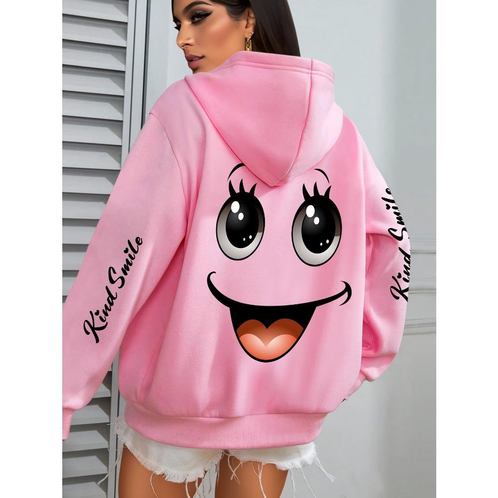 Худи большого размера с принтом смайлика для женщин