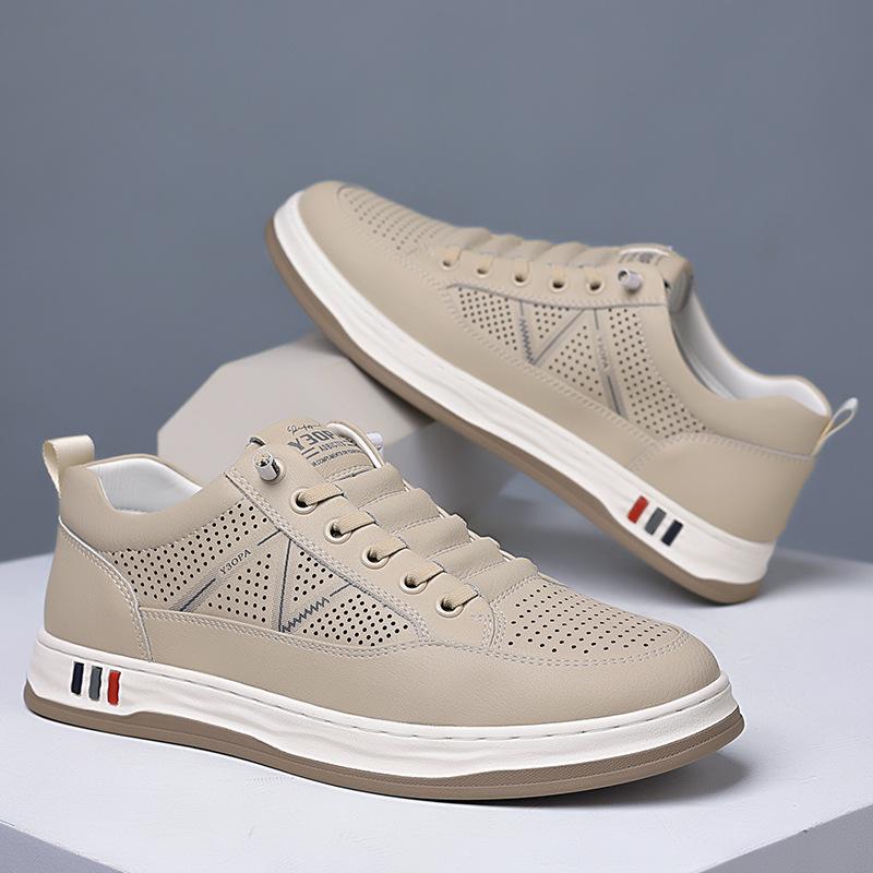 Summer New Men's Sandals Hollow Breathable Leather Hole Shoes White Shoes Casual Men's Single Shoes