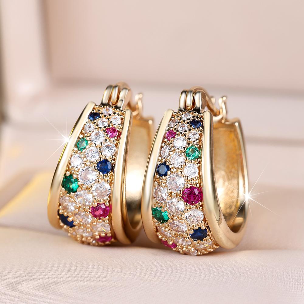 Exquisite Bright Zircon Hoop Earrings for Women Luxury Gold Color Wedding Party Jewelry Accessories
