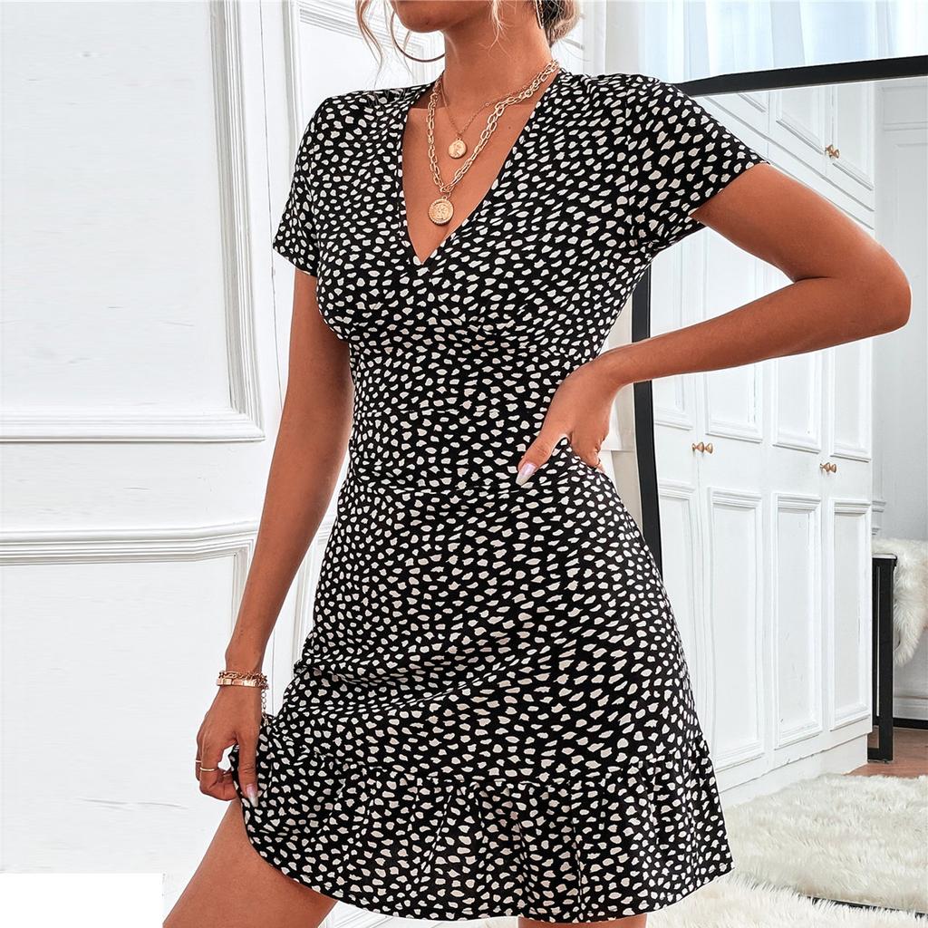 Женское летнее сексуальное платье с v-образным вырезом и цветочным принтом, повседневная короткая юбка