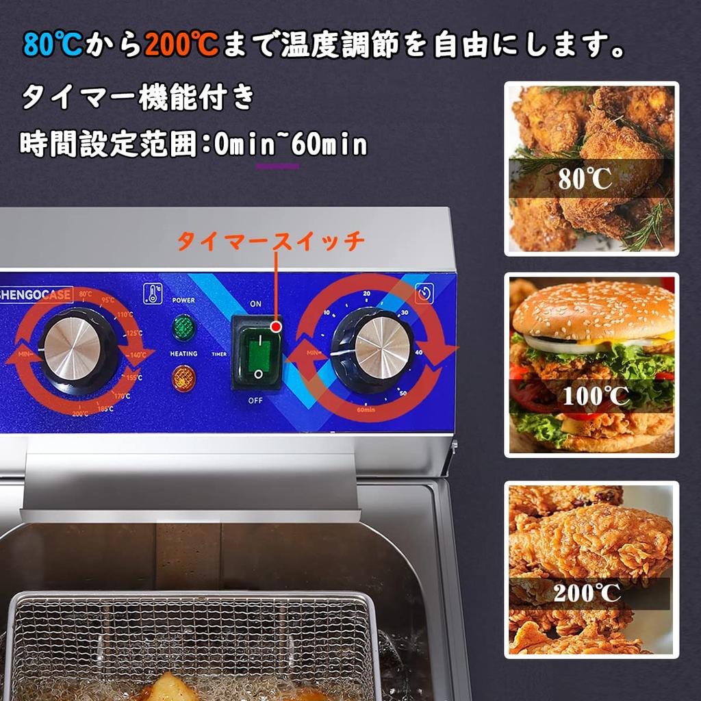 Electric Fryer 10L Tabletop Fryer Deep Fryer Mini Fryer Fried Food Temperature Adjustment Home Fryer Commercial Fryer 10L 80℃-200℃