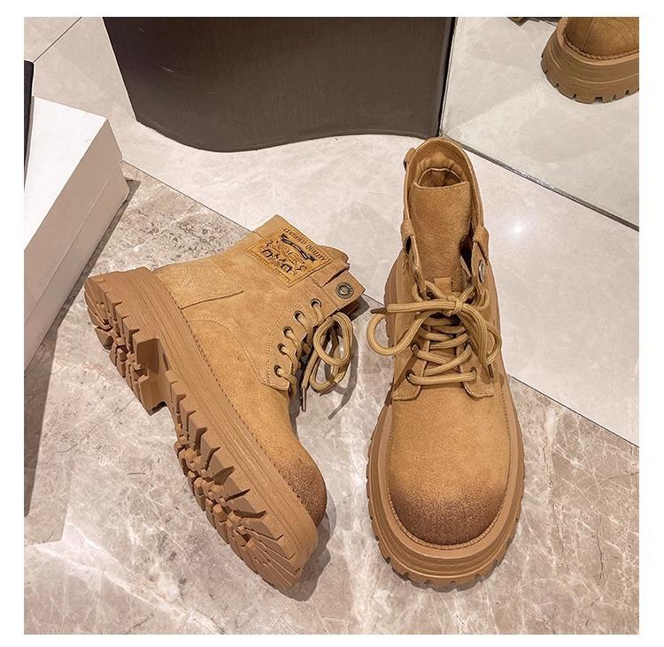 Thick-soled Martin Boots Women's Shoes 2025 Spring and Autumn New Non-slip Rhubarb Boots Women's British Height-increasing Outdoor Tooling Short Boots