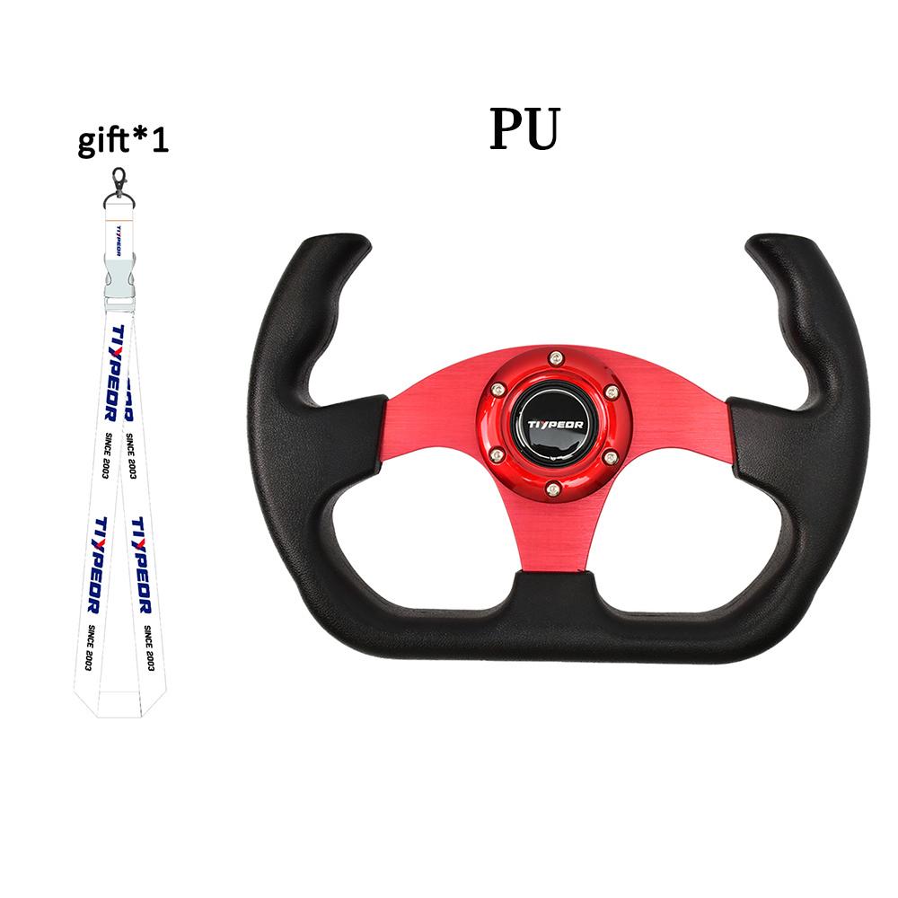 TIYPEOR D-shaped Opening Racing Steering Wheels Black And Red Leather Sports Classic Steering Wheel with Black Spoke