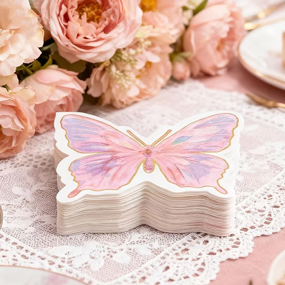 20-Piece Pink Butterfly-Shaped Disposable Napkins, Butterfly-Printed Napkins, Suitable For Mother'S Day, Weddings, Birthday Parties, Family