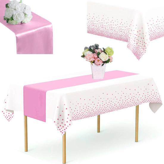 1 Set Table Cover Silky Smooth Printing Wrinkle Free Unfading Table Decoration Waterproof Tablecloth And Satin Table Runner Set Home Use