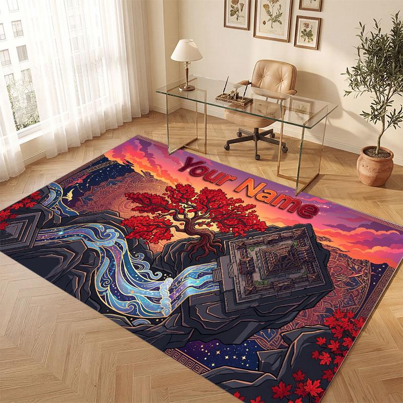 Space Cosmic Theme Crystal Velvet Floor Rug Personalized Custom Name Text Warm Carpet Home Decoration