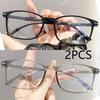 2Pcs Unisex Retro Business Style Reading Glasses Rectangular Frame Magnification