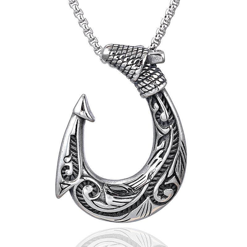 Vintage Men's Fish Hook Pendant Popular Charm Stainless Steel Viking Necklaces for Women Punk Hip Hop Party Jewelry Accessories