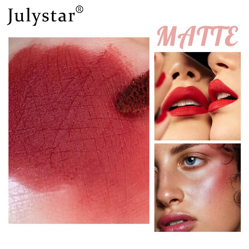 Julystar нелегко тускнеет и нелегко прилипает к чашке Матовая помада для губ Европейский и американский блеск для губ и щек двойного назначения