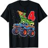 4th Birthday Monster Truck Dinosaur Birthday Boys 4 Year Old T-Shirt