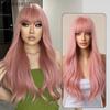 Длинный вьющийся синтетический парик с челкой, розовые волосы, парики для женщин, повседневные, вечерние, косплей, термостойкие