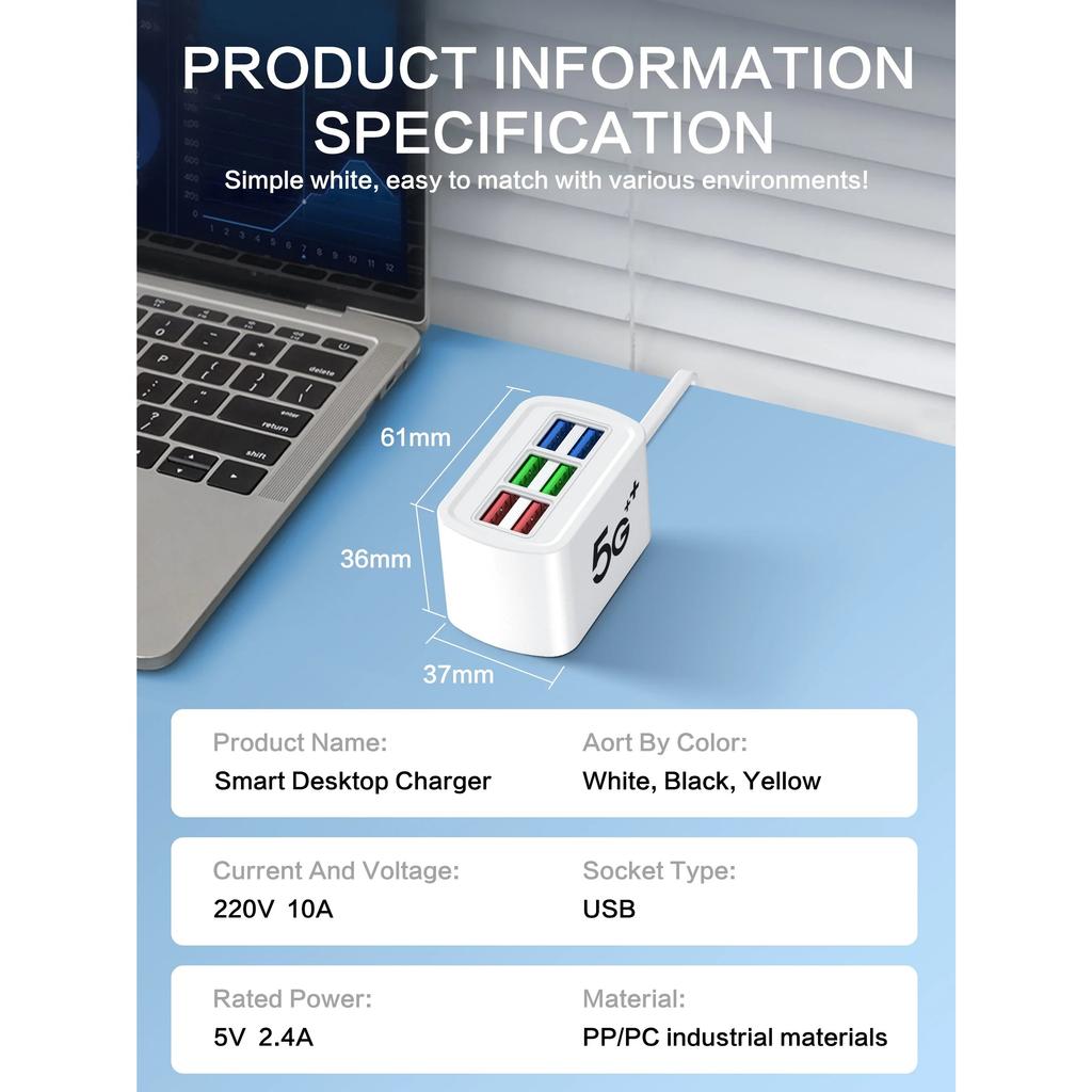 Универсальный сетевой фильтр Электрическая розетка 6 USB-портов Многофункциональный удлинитель Настольная розетка Вилка ЕС США Адаптер для зарядки телефона