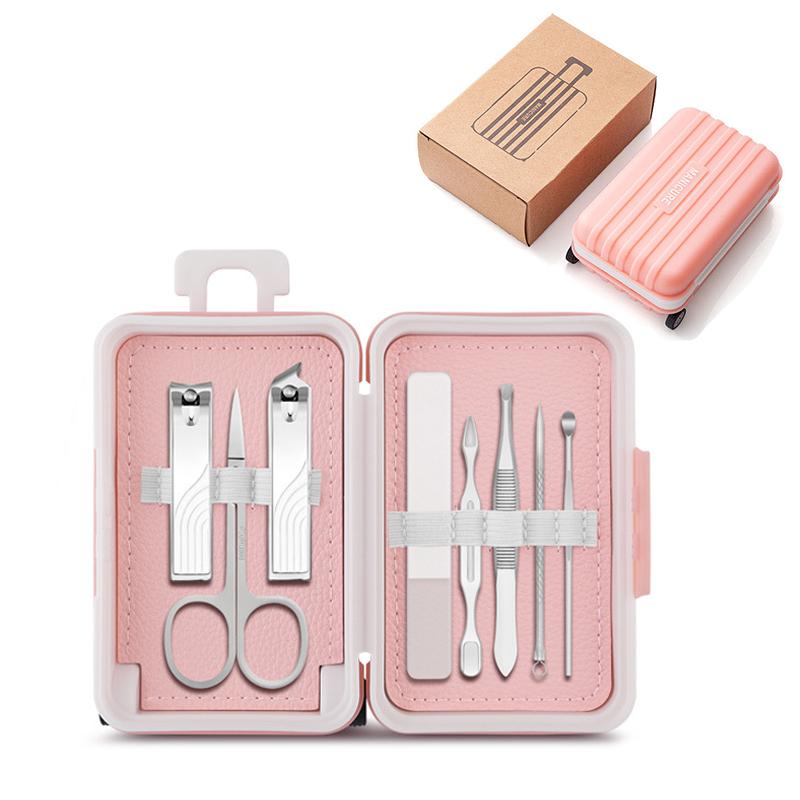 8/12pcs Nail Clipper Set Small Luggage Box Design Stainless Steel Clippers Nail File Scissors Manicure Tools for Travelling