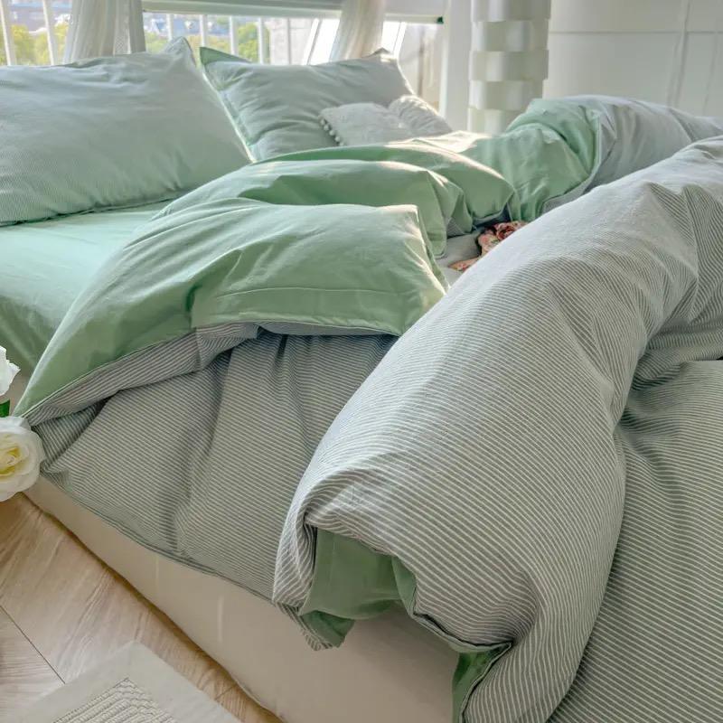 Striped Duvet Cover Set Quilt Set Ins Nordic Grey Bed Set Of Four Pieces, Home Luxury Bedding Set Bed Sheets