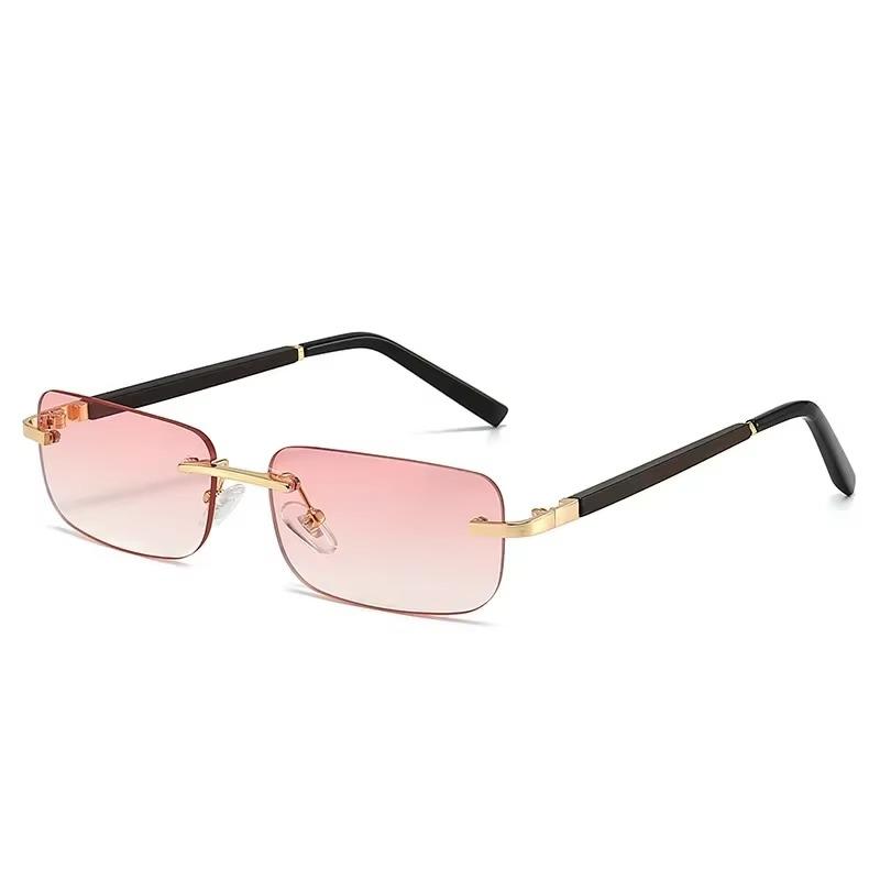 Деревянные солнцезащитные очки без оправы для женщин и мужчин, винтажные прямоугольные деревянные солнцезащитные очки UV400, очки для вождения, безрамные градиентные квадратные оттенки