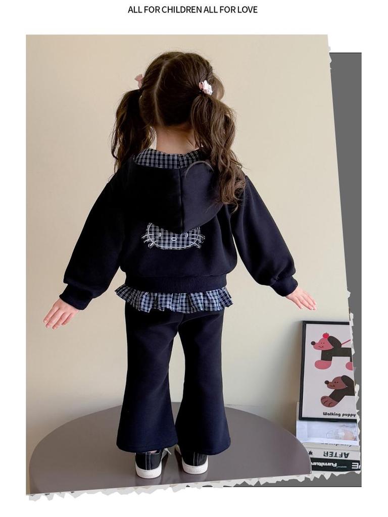 Autumn 2025 Girls' Fashionable Hooded Sweatshirt & Pants Set