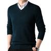 Yousheng осень-зима мужской свитер с V-образным вырезом, трикотажный однотонный эластичный пуловер средней длины, формальный деловой стиль свитер