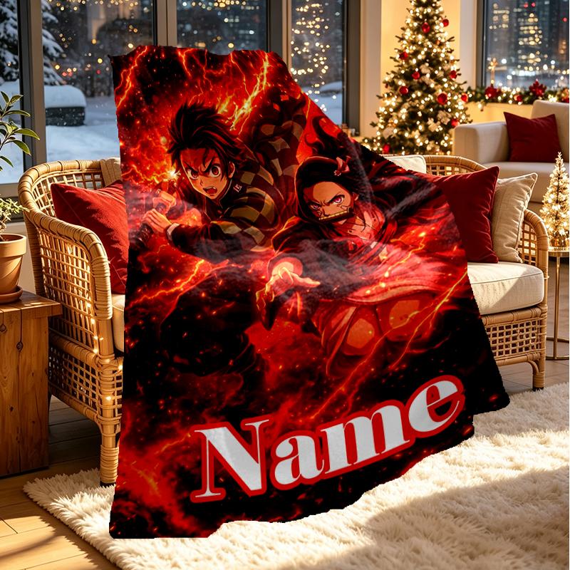 Custom Name Personalized Demon Slayer Print Blanket, Home Decor, Bedroom, Sofa, Camping, Couch, Gifts for Birthday Christmas