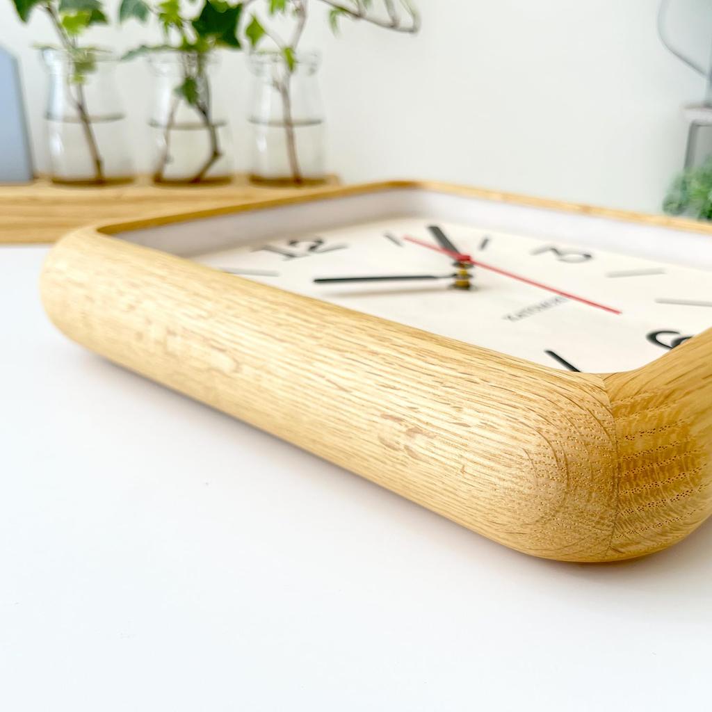 KATOMOKU Muku Clock 19 Oak Wall Clock with Continuous Second Hand, km-133OA, 280mm x 220mm (Radio-Controlled Clock)