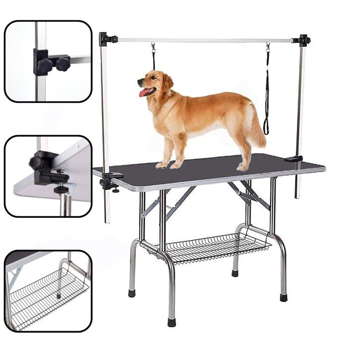 Professional Foldable Pet Grooming Table 90x60x76cm with Arm Portable Stand Leash Shelf Net Black Max 60kg