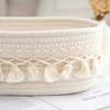 Boho Chic White/Khaki Rectangular Tassel Storage Basket Polyester Rope Organizer with Open Top for Living Room Bedroom Bathroom