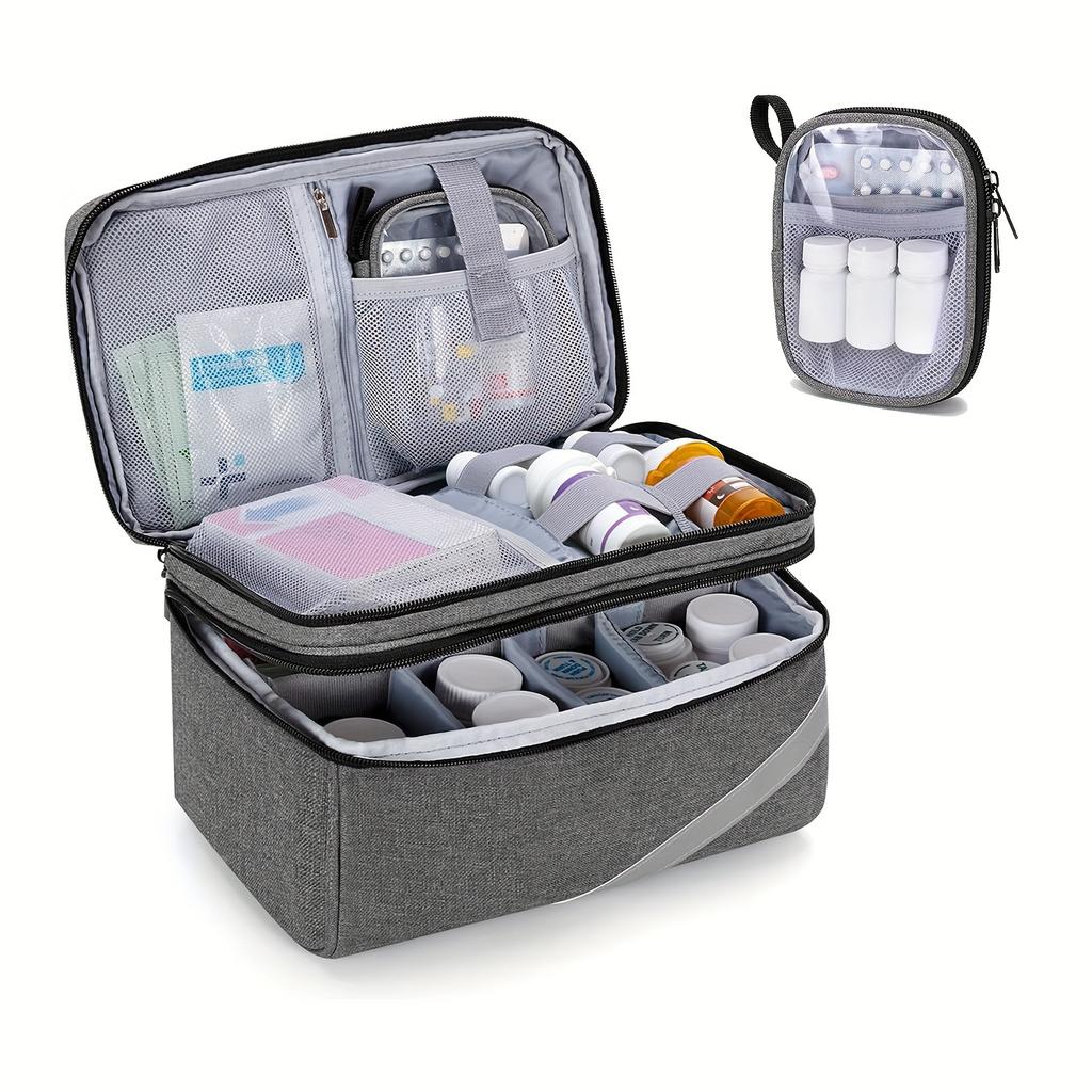 Portable Polyester Medicine Storage Bag Organizer, Empty Medicine Bottle Bag for Home, Office, School, Outdoor Travel - Durable and Compact
