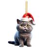 Christmas Cat Pendant Acrylic Santa Hat Cartoon Cat Hanging Decoration Key Ring Kitten Pendant Christmas Tree Decor Gift for Cat Lovers