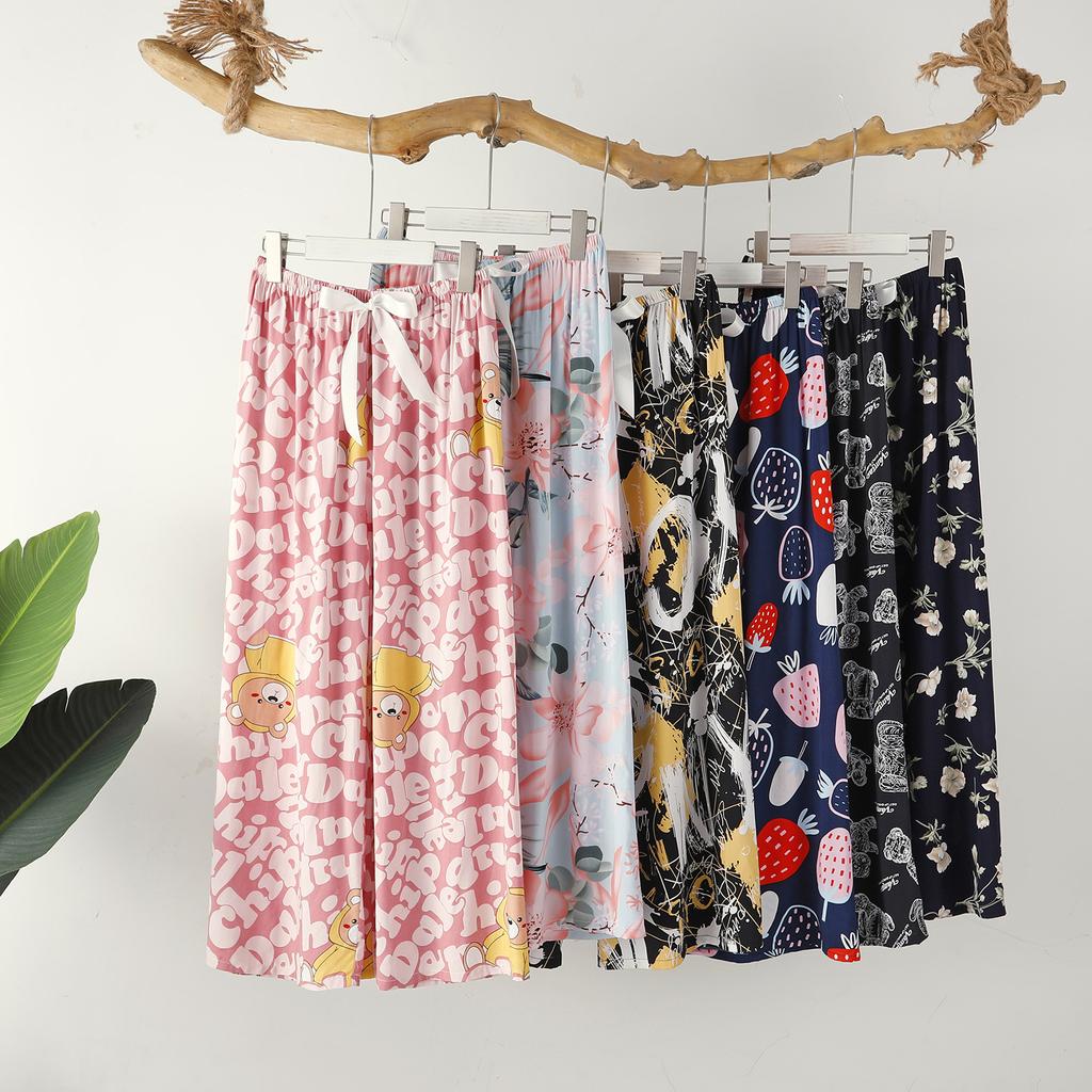 Весенние и летние тонкие домашние брюки, женские милые повседневные брюки с цветочным принтом, которые можно носить на улице, свободные домашние цельные пижамные брюки