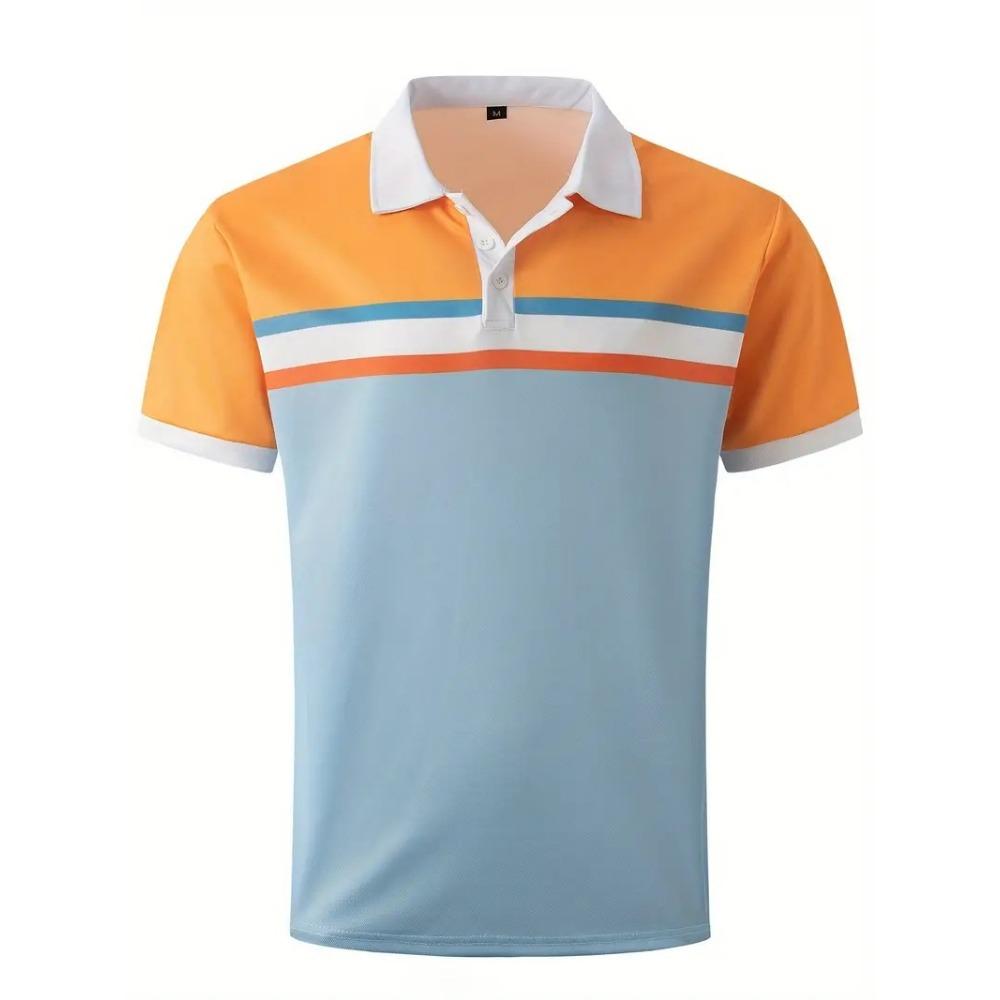 Мужская повседневная рубашка поло с цветными блоками и короткими рукавами