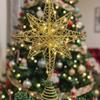 Silver Glitter LED Hollow Wire Star Tree Topper Decoration for Christmas Holiday Party, Xmas Tree Top Ornament