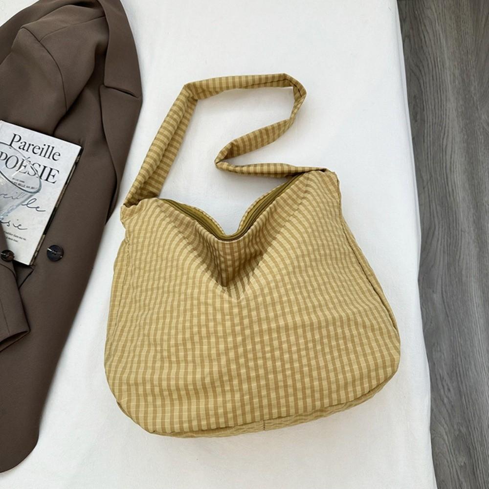 Casual Nylon Plaid Shoulder Bag Large Capacity Casual Striped Tote Bag Light Weight Commut Crossbody Bags Women