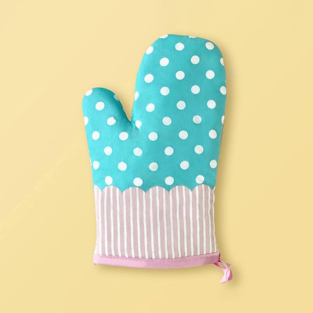 Printed Flower Dots Oven Mitts Thickened Microwave Gloves Heat Insulation Gloves High Temperature