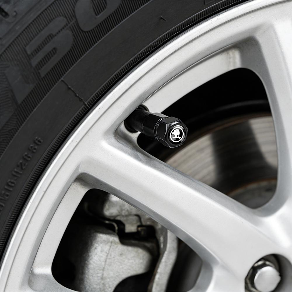 4Pcs Car Valve Cap Wheel Valves Dust Cover Tire Accessories For Skoda S VII Kodiaq Fabia Kamiq Karoq Octavia 3 A5 A7 Rapid Scala VO9
