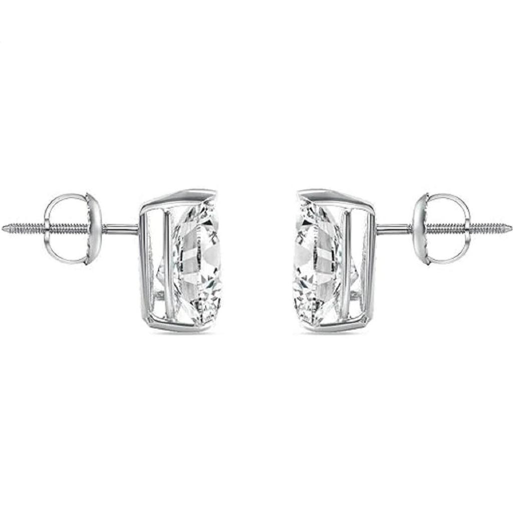 Jewels Prim 4 Ct Pear Teardrop Cut Earrings Studs Solid 14K White Gold Screw Back Basket