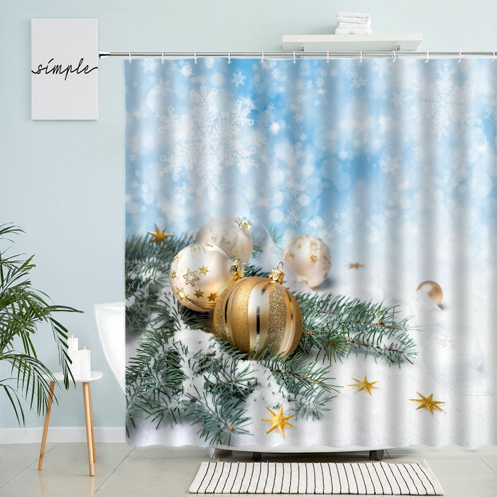 С Рождеством занавеска для душа Новогодний праздник Декор для ванной комнаты Рождественский шар Рождественская елка Зимний снег Пейзаж Водонепроницаемый экран