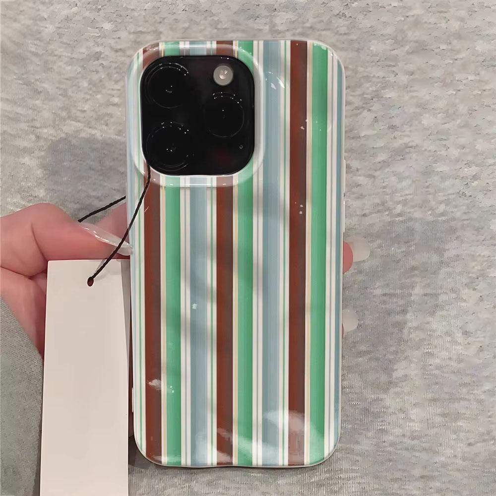 Роскошный Чехол для Телефона Зелено-Фиолетовая Полоска Для iPhone 17 14 15 Pro Max 13 12 11 16 15 Plus Air Вогнуто-Выпуклый Силиконовый Мягкий Чехол