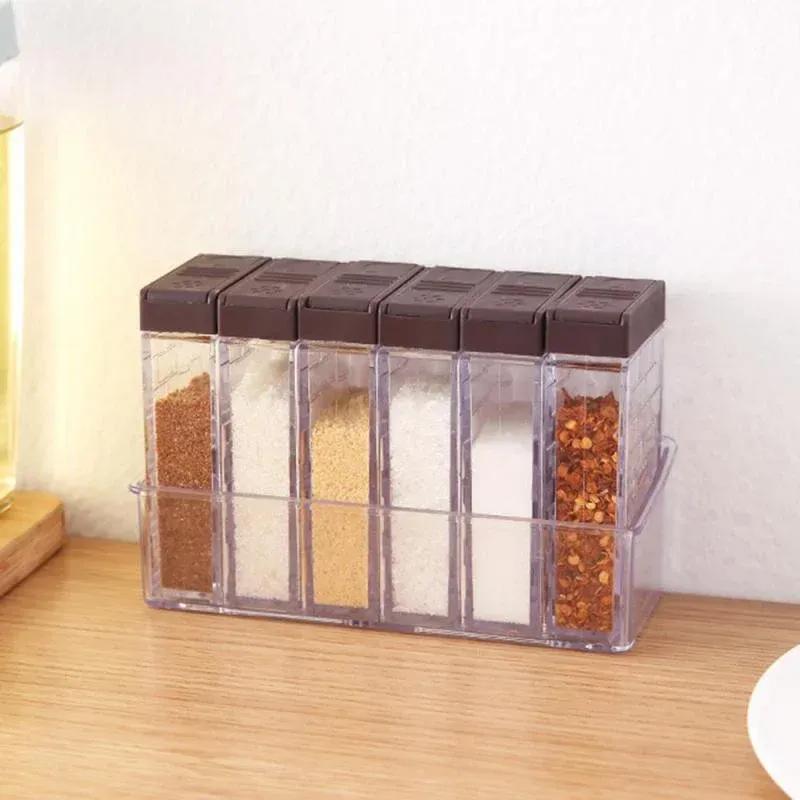 6pcs/set Spice Seasoning Box PP Salt Pepper Jars Box for Kitchen Spice Storage Organizer Box Home Organization