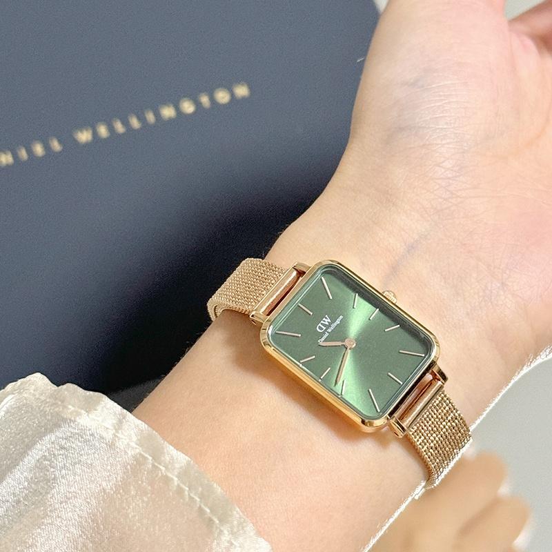 DANIEL WELLINGTON Европейские и американские часы Часы, кварцевый механизм, ремешок из нержавеющей стали, 20*26 мм, зеленый циферблат, женские часы, лента DW00100445