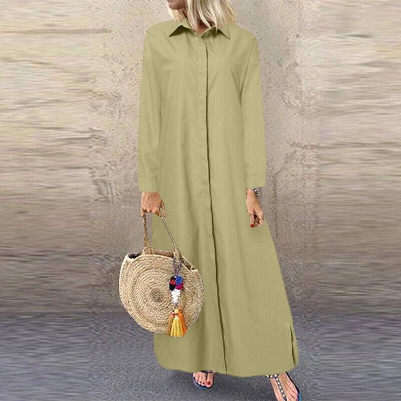 European and American Solid Color Lapel Long Sleeve Simple Loose Casual Long Shirt Dress Cardigan Casual Dresses