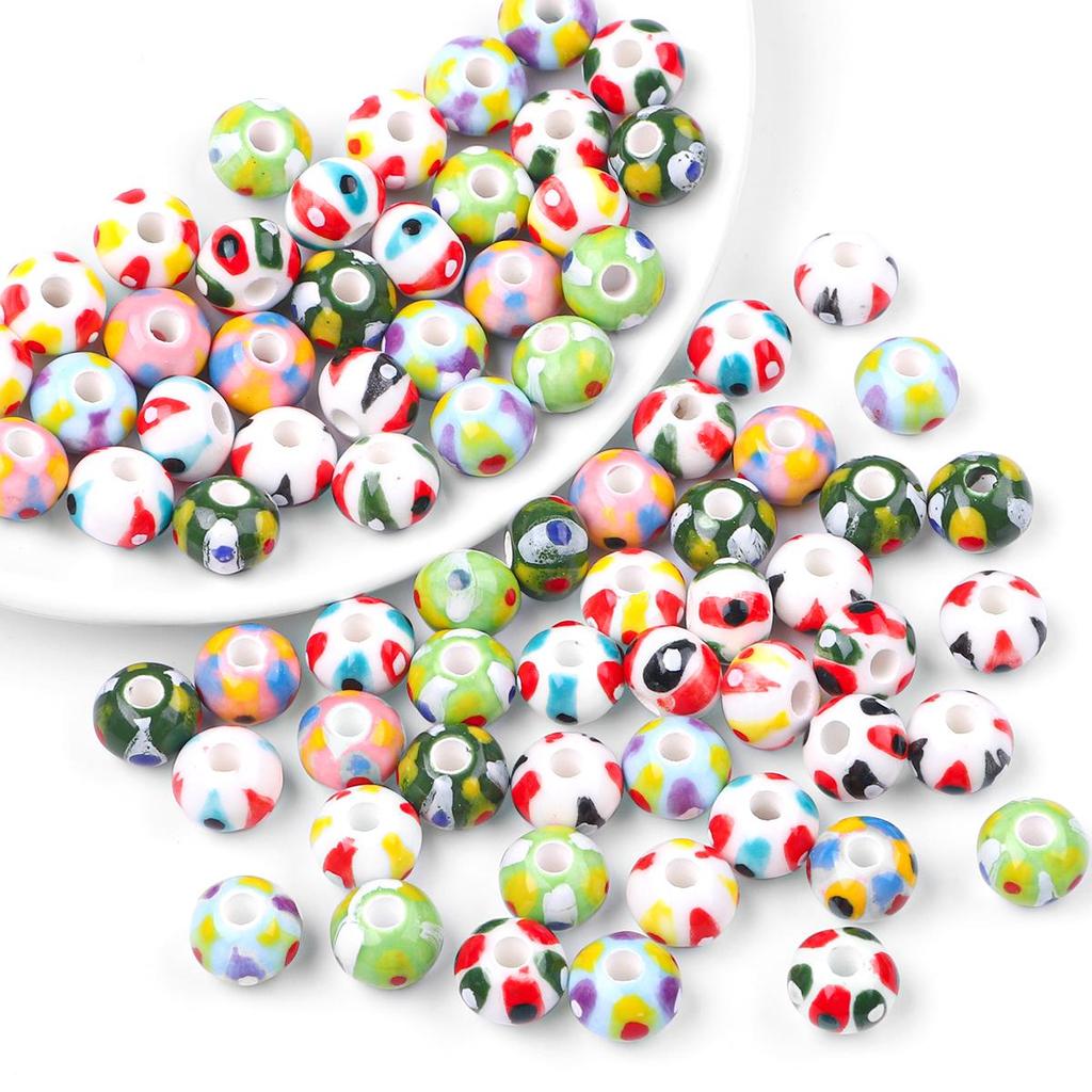 2Pcs Handmade Round Dot Ceramic Beads Charm Porcelain Loose Spacer Beads for DIY Jewelry Craft Making Accessories